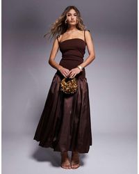 Amy Lynn - Alexa Tie Shoulder Satin Puffball Midi Dress - Lyst