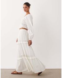 Nobody's Child - Lola 100% Cotton Lace Detail Tiered Maxi Skirt Co-ord - Lyst