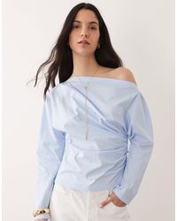 Mango - One Shoulder Long Sleeve Cinched Waist Blouse - Lyst