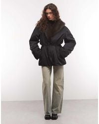 Monki - Faux Fur Cinched Puffer Coat - Lyst