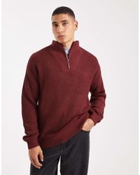 New Look - Pull en maille style pêcheur à col zippé - bordeaux - Lyst