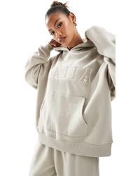 Kaiia - Felpa Oversize Con Cappuccio E Logo Color Pietra - Lyst