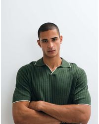 Mango - Knitted Revere Collar Contrast Tipping Polo Top - Lyst