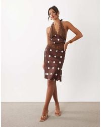 Lioness - Solana Sheer Panel Halterneck Satin Mini Dress - Lyst