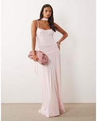 ASOS - Mesh Ruched Bust Maxi Dress With Scarf Detail - Lyst
