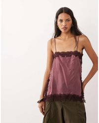 Mango - Square Neck Lace Trim Cami Top - Lyst