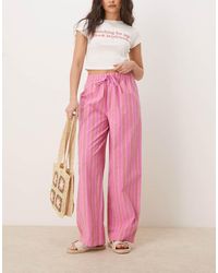 ASOS - Gestreepte Broek Met Linnenlook En Elastische Taille - Lyst