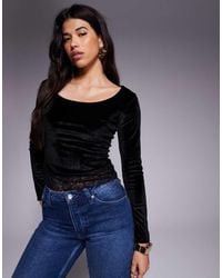 ASOS - Velvet Cord Scoop Neck Top With Lace Trim Hem Detail - Lyst