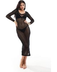 Iisla & Bird - Long Sleeve Tie Front Knit Maxi Beach Dress - Lyst