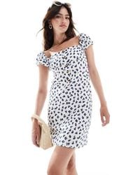 ASOS - Square Neck Mini Dress With Puff Sleeve And Button Front - Lyst