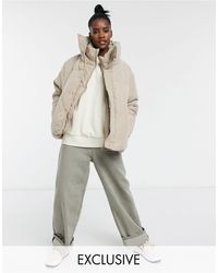 Collusion Unisex Double Layered Peach Skin Puffer Jacket - Brown