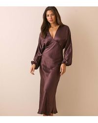 Nobody's Child Petite - Allura Satin Plunge Neck Blouson Sleeve Midi Dress - Lyst