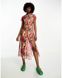 Bolongaro Trevor - Floral Print Mesh Midi Dress - Lyst