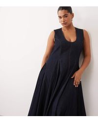 ARRANGE - Curve Drop Neck Denim Pleated Hanky Hem Maxi Dress - Lyst
