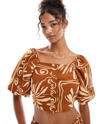 Wednesday's Girl - Tile Floral Puff Sleeve Blouse Co-ord - Lyst