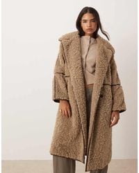 ASOS - Abrigo Largo De Borreguito De -Neutro - Lyst