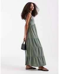 Vero Moda - Cotton Ruched Plunge Front Tiered Maxi Dress - Lyst