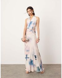ASOS - Vestito Lungo Trasparente Appariscente Con Stampa A Fiori Sfocata E Scollo Ad Anello - Lyst