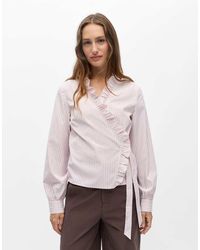 Object - Peri Striped V-neck Long Sleeve Wrap Blouse - Lyst