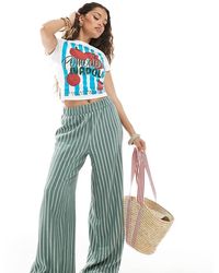 Only Petite - Pantalones Verdes A Rayas De Pernera Ancha De Tejido Texturizado De - Lyst