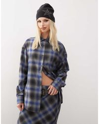Collusion - Camicia Oversize Spazzolata A Quadri Blu E Grigi - Lyst