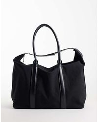 ASOS - Canvas Fabric Holdall Bag With Faux Leather Straps - Lyst
