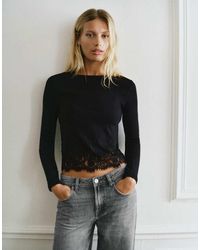 Pull&Bear - Long Sleeve Lace Hem T-shirt - Lyst