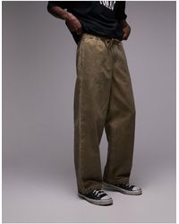 TOPMAN - Pantaloni ampi color pietra scuro con vita elasticizzata - Lyst