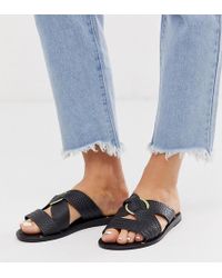 ASOS Frankie - Flache Ledersandalen mit Ringdetail, weite Passform - Schwarz