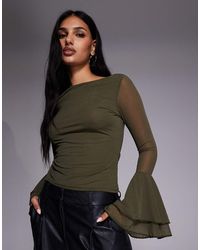ASOS - Mesh Slinky Long Sleeve Top With Flare Sleeve Detail - Lyst