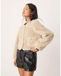 ASOS - Asos Design Petite Collarless Bonded Borg Jacket - Lyst