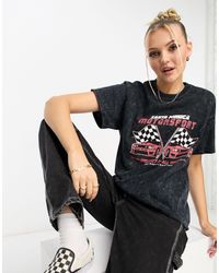 Daisy Street - T-shirt comoda nero slavato con stampa "motorsport" grunge - Lyst