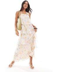 Pieces - Maxi-Jurk Met Ruches, Stroken En Corsage - Lyst