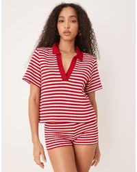 ASOS - Top Corto A Rayas Rojas Y Blancas Con Cuello Tipo Polo De Punto De (Parte De Un Conjunto) - Lyst