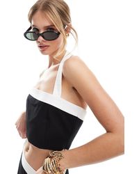 4th & Reckless - Linen Look Halterneck Contrast Edge Crop Top Co-ord - Lyst