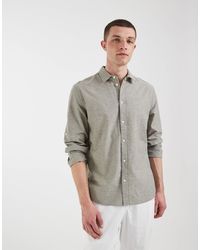 Blend - Chemise classique en coton et lin à manches longues - olive cendré - Lyst