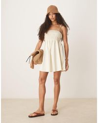 ASOS - Shirred Bust Cotton Poplin Mini Dress - Lyst