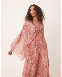 ASOS - Vestido Largo Plisado Con Y Detalle Retorcido En La Parte Delantera De Chifón De - Lyst