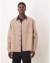 ASOS - Oversized Shirt With Faux Leather Collar - Lyst