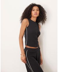 ASOS - Co-ord Crew Neck Button Up Top With Contrast Piping - Lyst