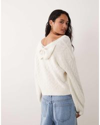 Miss Selfridge - Cable Knit Jumper With Bow Detail - Lyst