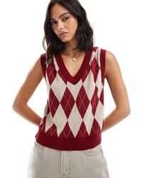 Stradivarius - Argyle Knitted Vest - Lyst