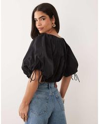 ASOS - Puff Sleeve Cropped Cotton Top - Lyst