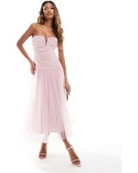 LACE & BEADS - Drop Hem Tulle Midaxi Dress - Lyst