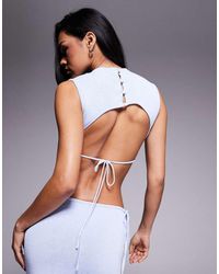 Wanderdoll - Sienna Fine Knit High Neck Open Button Back Detail Crop Top Co-ord - Lyst