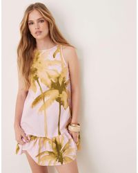 ASOS - Robe courte droite en popeline avec taille basse et dos échancré - rose à imprimé palmier - Lyst
