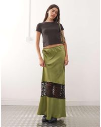 Reclaimed Vintage - Satin Midi Skirt With Lace Insert - Lyst