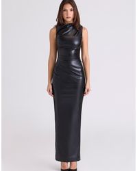House Of Cb - Maya Vegan Leather Draped Maxi Dress - Lyst