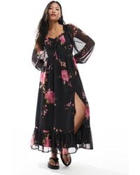 Miss Selfridge - – langärmliges maxikleid mit korsett-detail und rosenmuster - Lyst