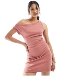 ASOS - Ribbed Mini Dress With Fallen Shoulder - Lyst